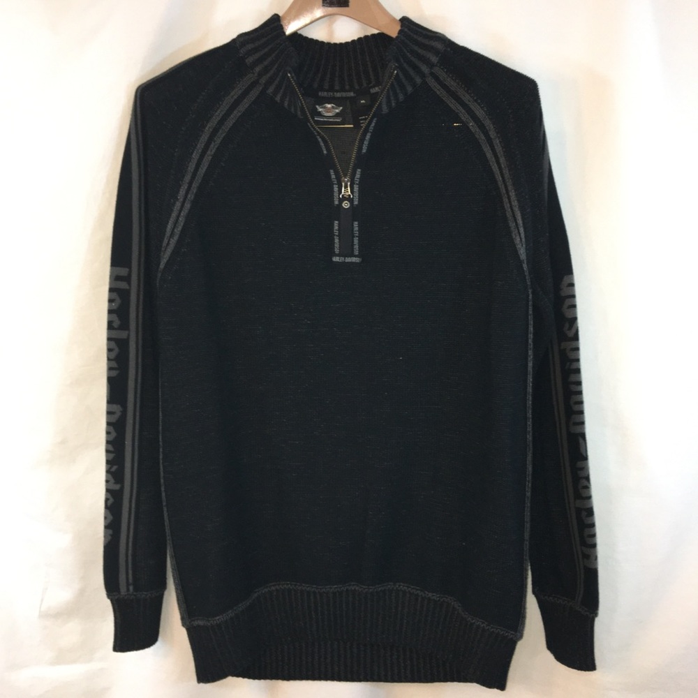 Mens Harley Davidson Sweater 1/4 Zip Black XL